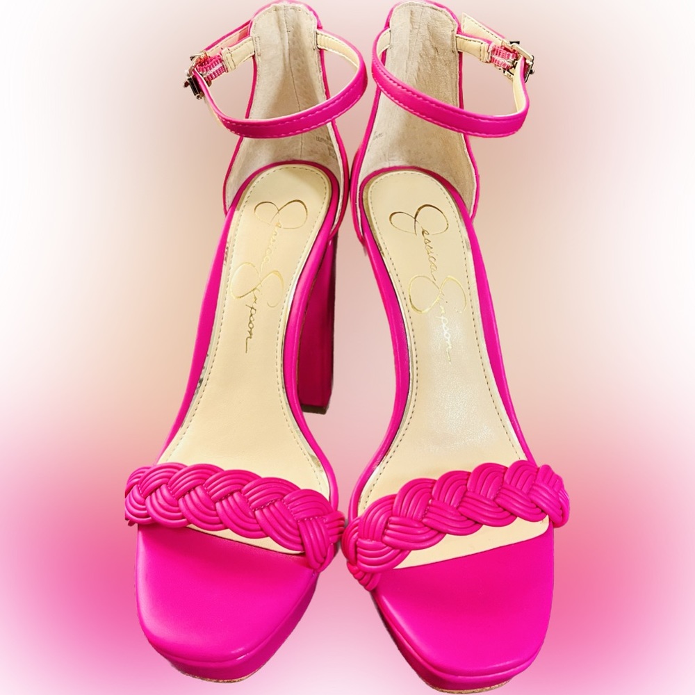 Block heel, Ankle Strap | Hot Pink | Jessica Simpson | Size: 6.5 | Braided toe